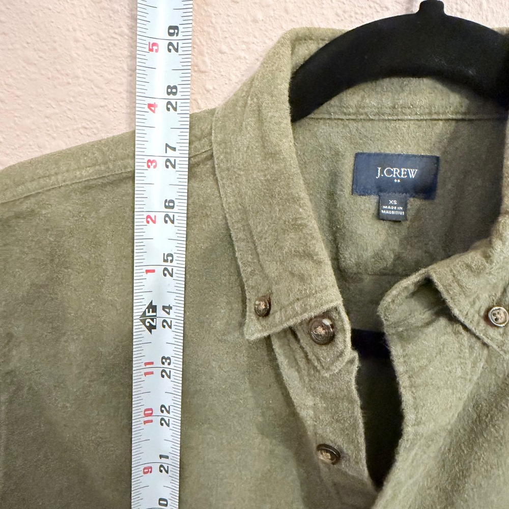 J.Crew Mens Flannel Button Down Shirt Olive Green Elbow Patches B3061 XS - Picture 7 of 7